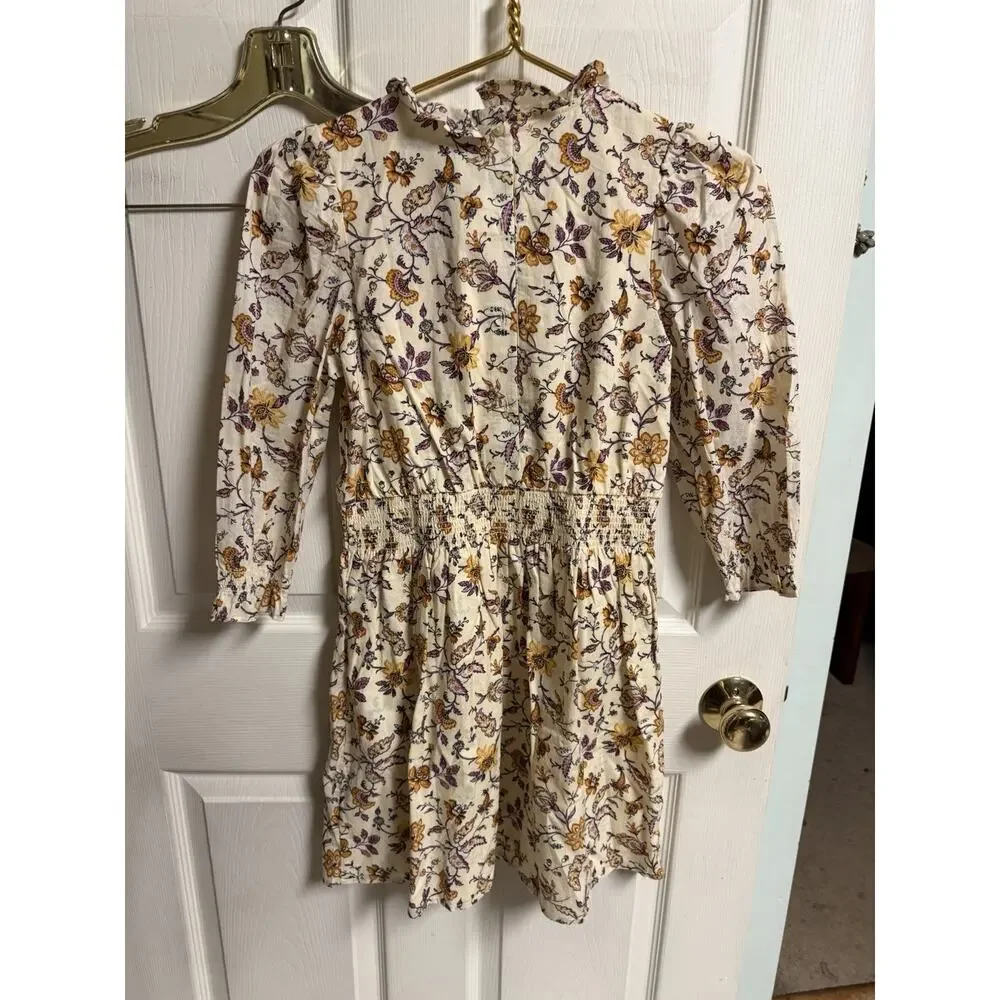Janie And Jack Floral Prairie Smocked Long Sleeve Dress Size 14 28x31 Stretch